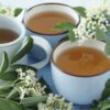 Elderflower tea and fresh elderflowers
