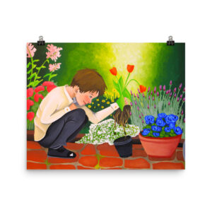 Poet Children's Book Illustration: Boy In Garden